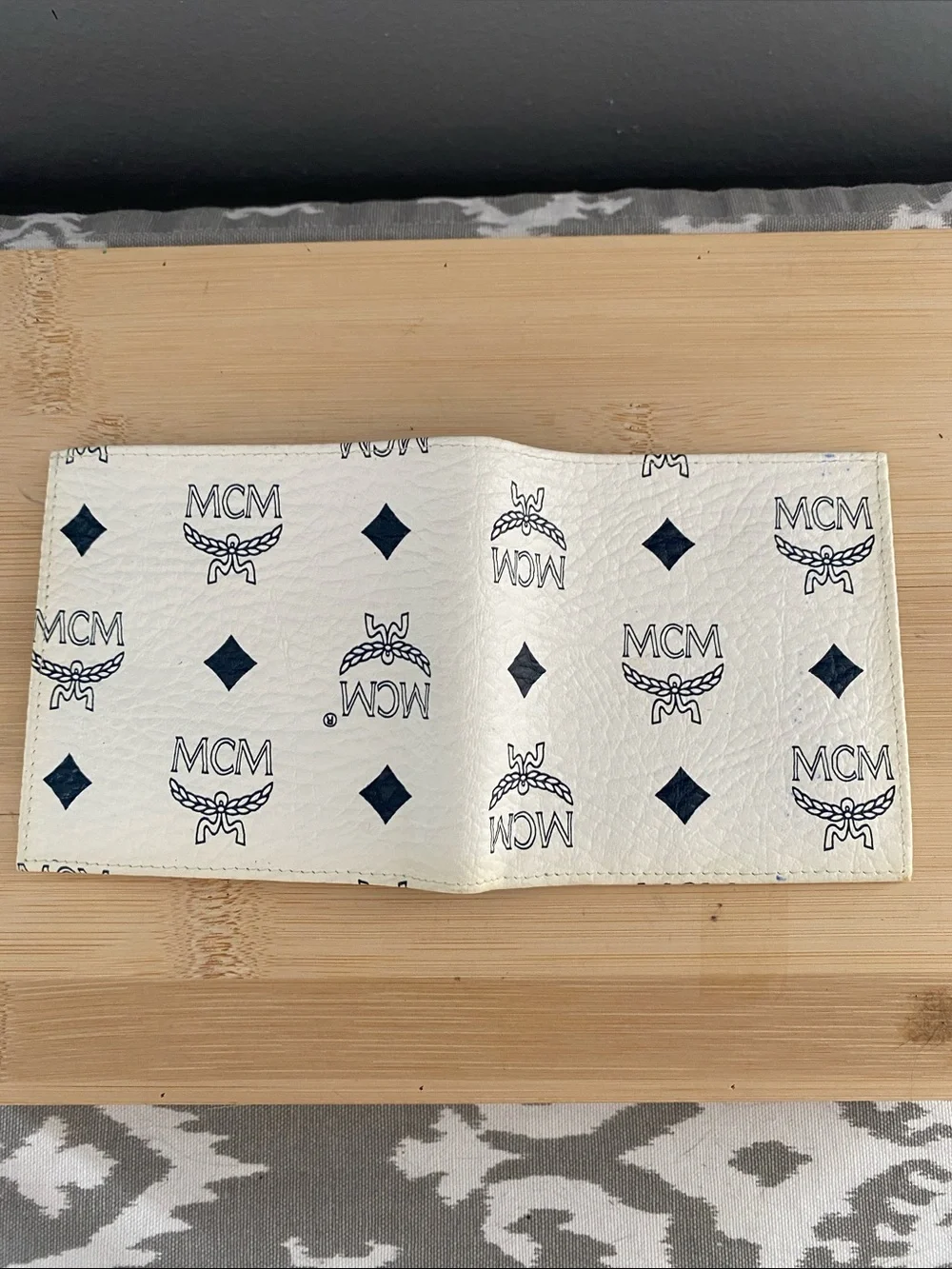 MCM Visetos Leather White/Blue Monogram Bifold Wallet